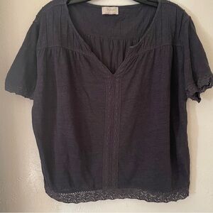 Wrap London 100% Linen Crochet Trim Top Black Size 8